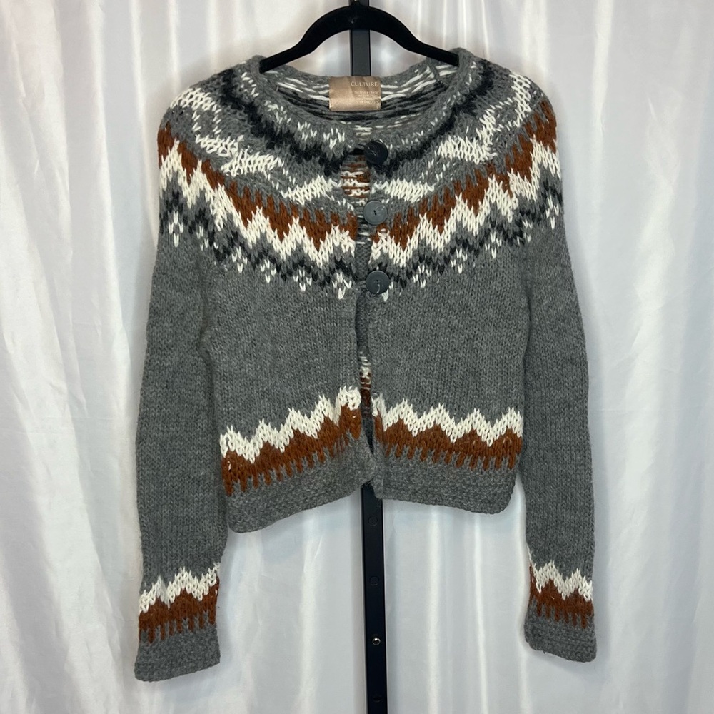 Culture Button Front Long Sleeve Wool Alpaca Blend Cardigan Sweater, size Small